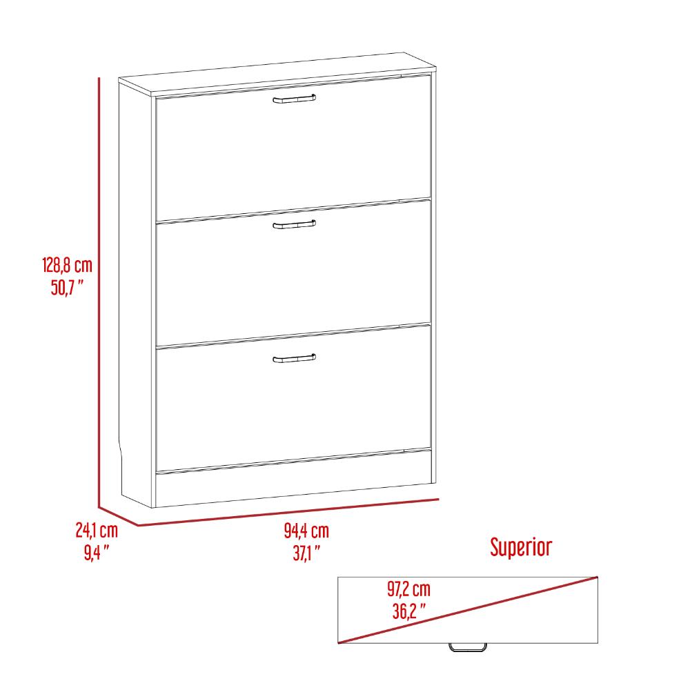 Zapatero Merlín, Fresno Europeo y Blanco, con Tres Puertas Abatibles con Manijas Metálicas