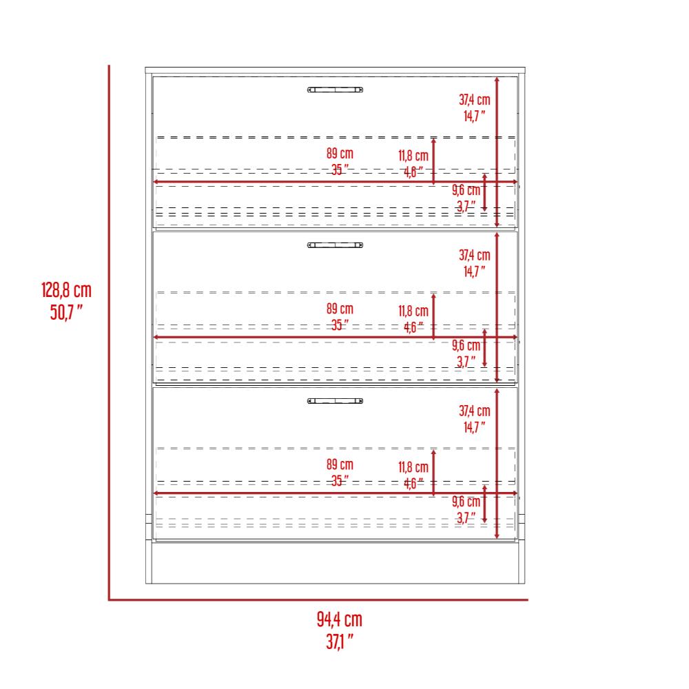 Zapatero Merlín, Fresno Europeo y Blanco, con Tres Puertas Abatibles con Manijas Metálicas