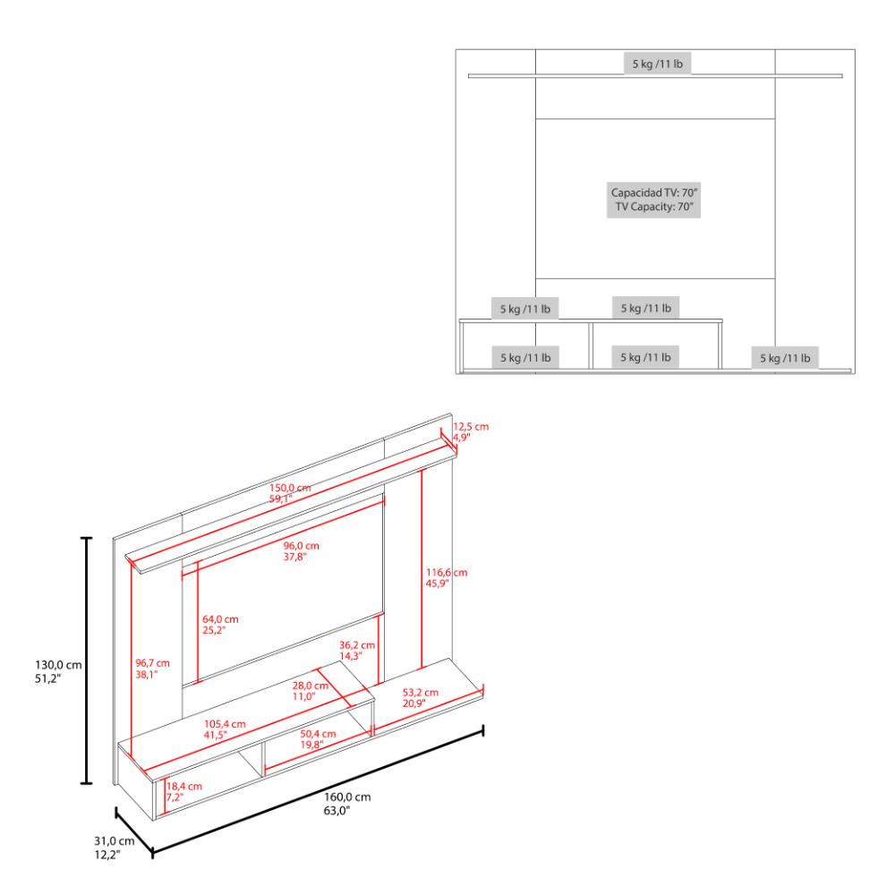Panel de TV Munt, Kronos Wengue y Kronos Fresno, con Espacio para Televisor de hasta 70" ZF