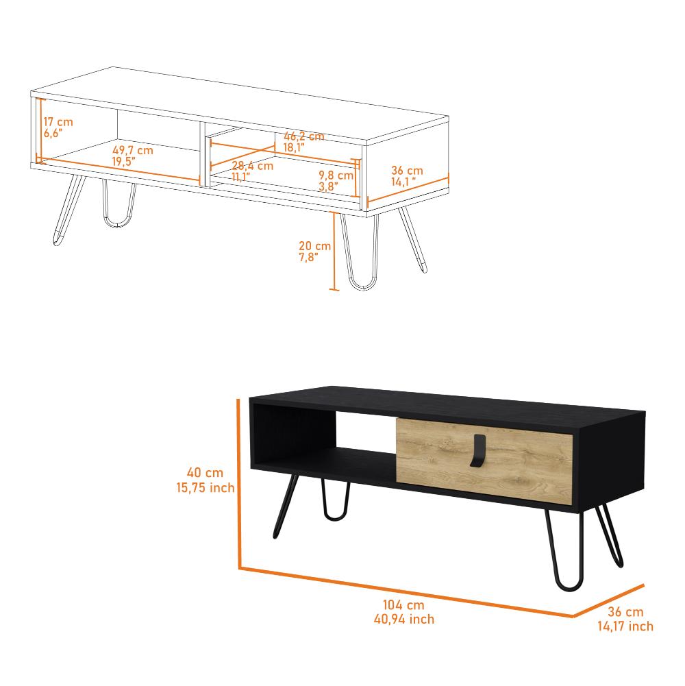 Mesa de Centro Huna, Wengue y Macadamia, con Espacios para Colocar Objetos Decorativos ZF