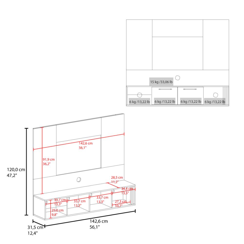 Panel de TV Vanez, Blanco y Fresno Europeo, para TV hasta 60'' ZF