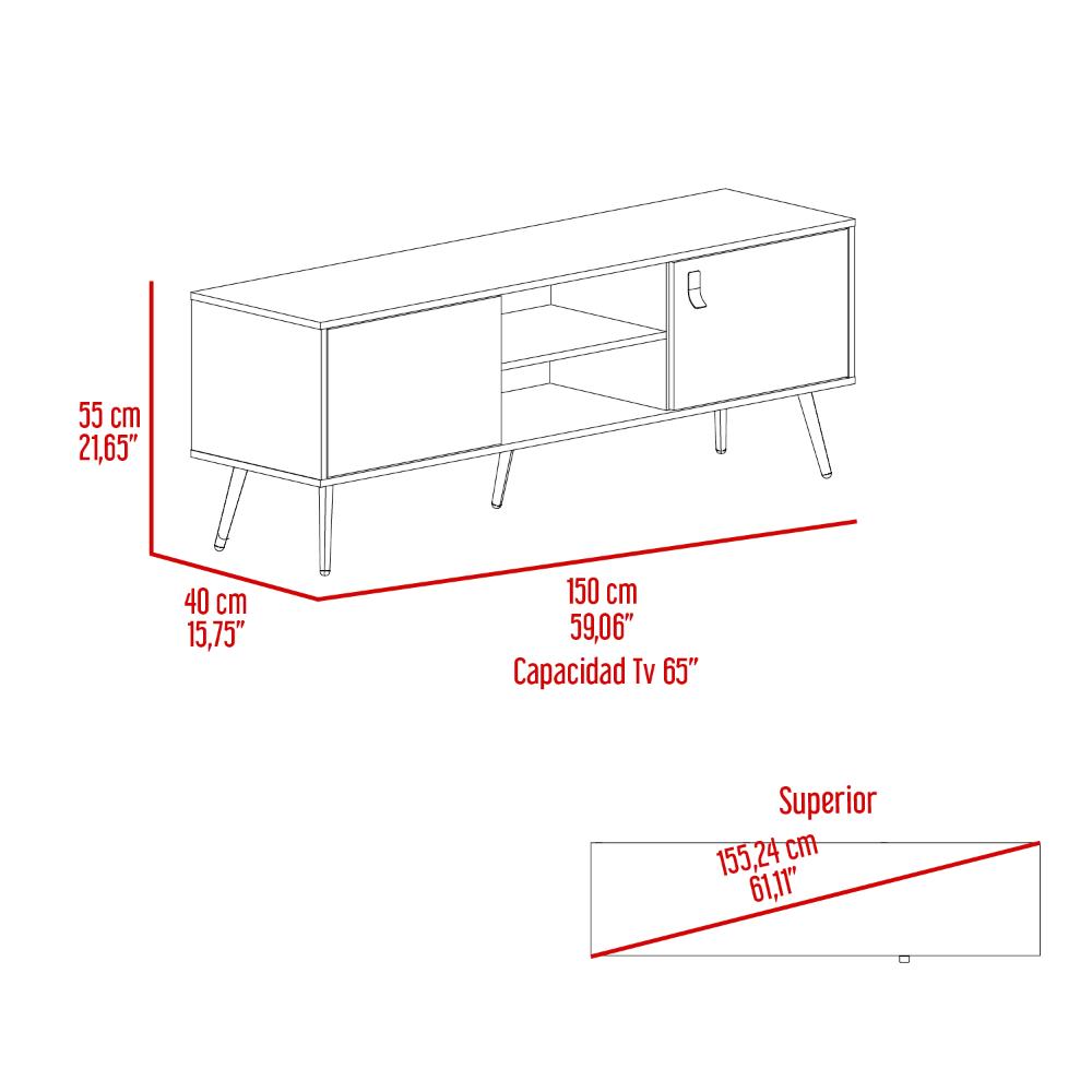 Mesa Para TV Mirabella, Wengue y Fresno Europeo, Con dos puertas para tv 65"