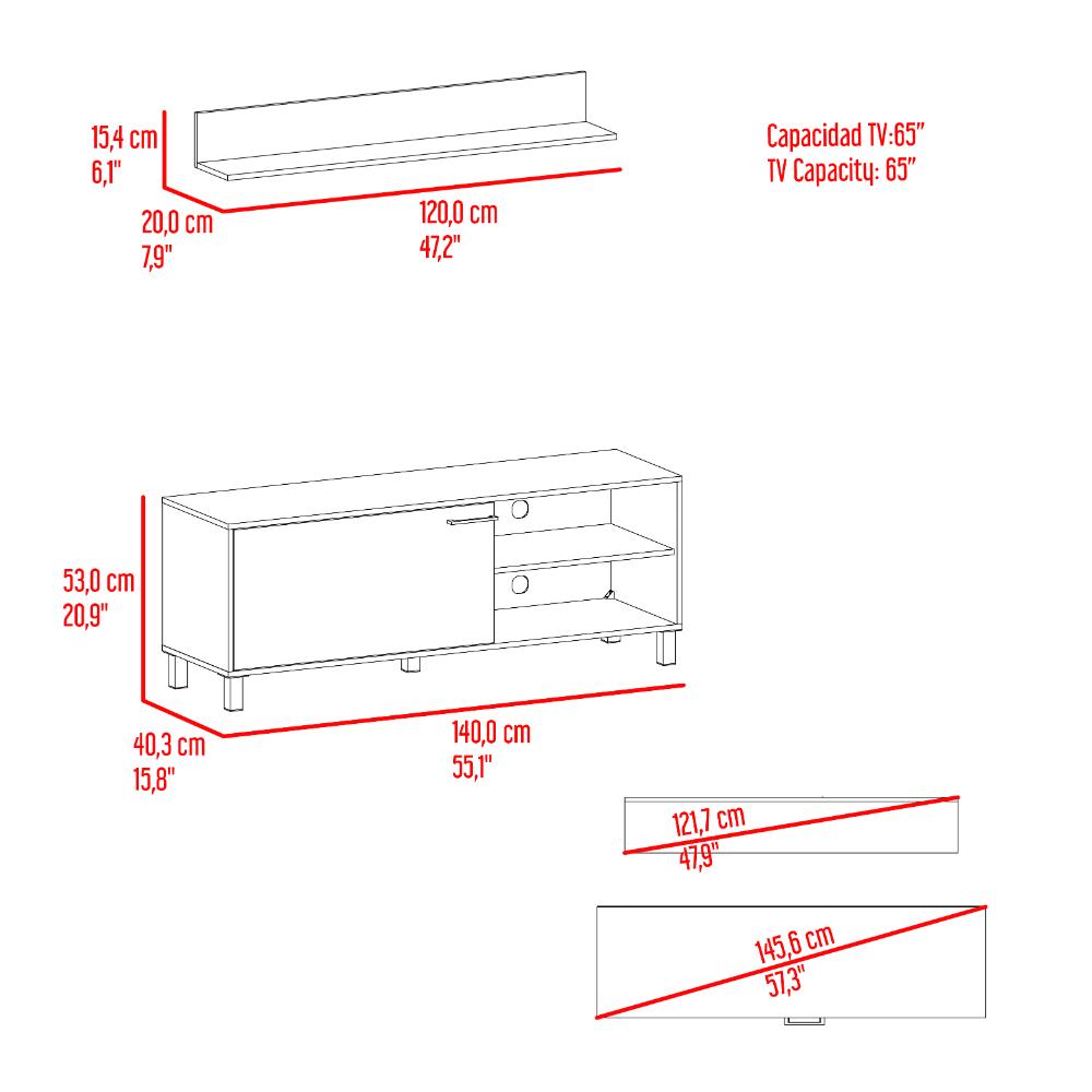 Mesa Para Tv Bryce, Blanco Duqueza y Fresno Europeo, Para Televisor Hasta 60 Pulgadas