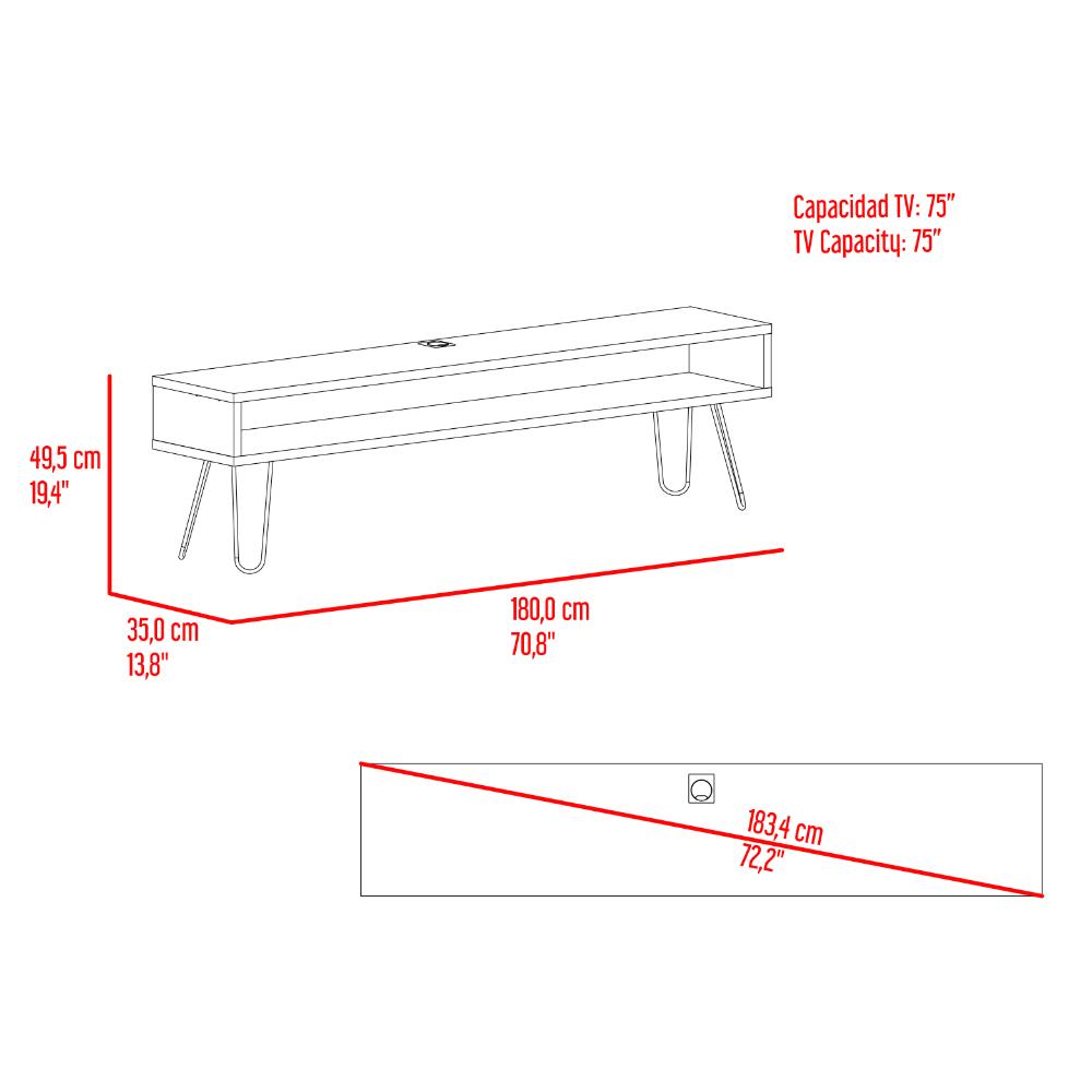 Mesa Para Tv Ralf, Miel, con patas metálicas y espacio de tv hasta 70 pulgadas