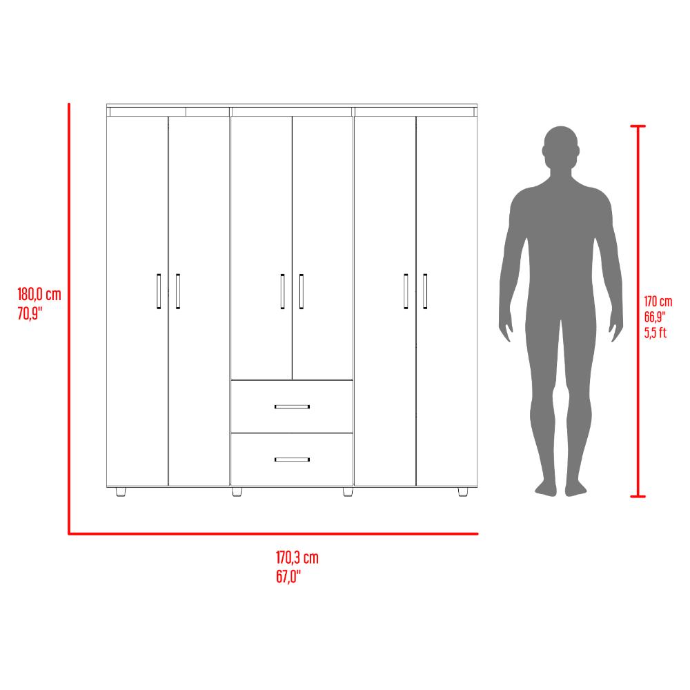 Closet Bariloche Bombay, Avellana y Blanco, Variedad De Entrepaños y Seis Puertas Abatibles