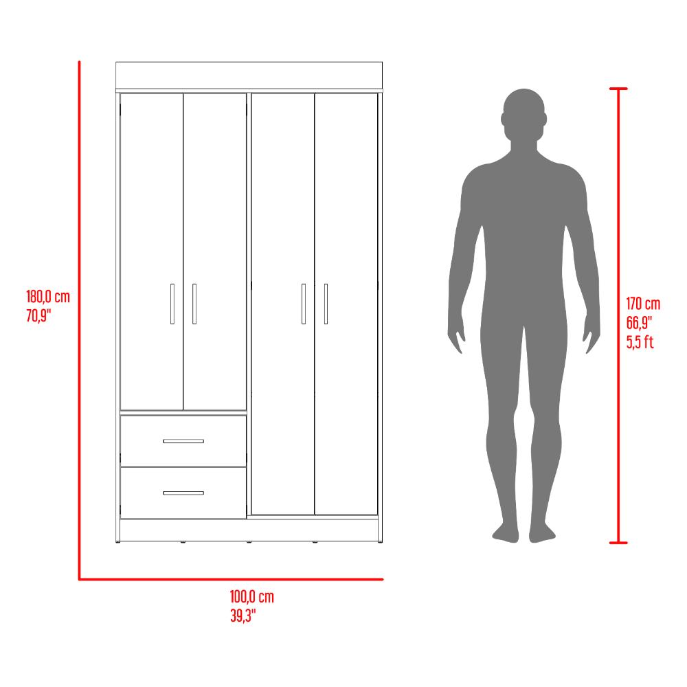 Closet Houston, Cartagena y Wengue , Con cuatro puertas batientes y dos cajones con amplio espacio de almacenamiento