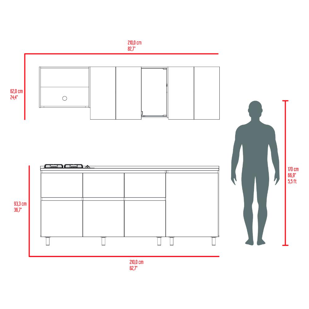 Cocina Integral Lirio, Fresno Europeo y Plata Oscuro, Incluye Mesón Izquierdo
