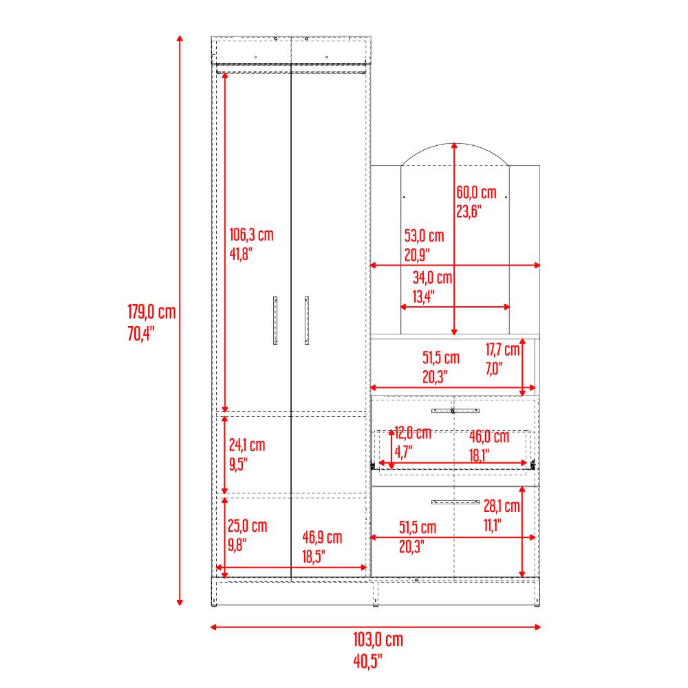 Closet Tocador Praga, Wengue, con diseño moderno incluye Espejo