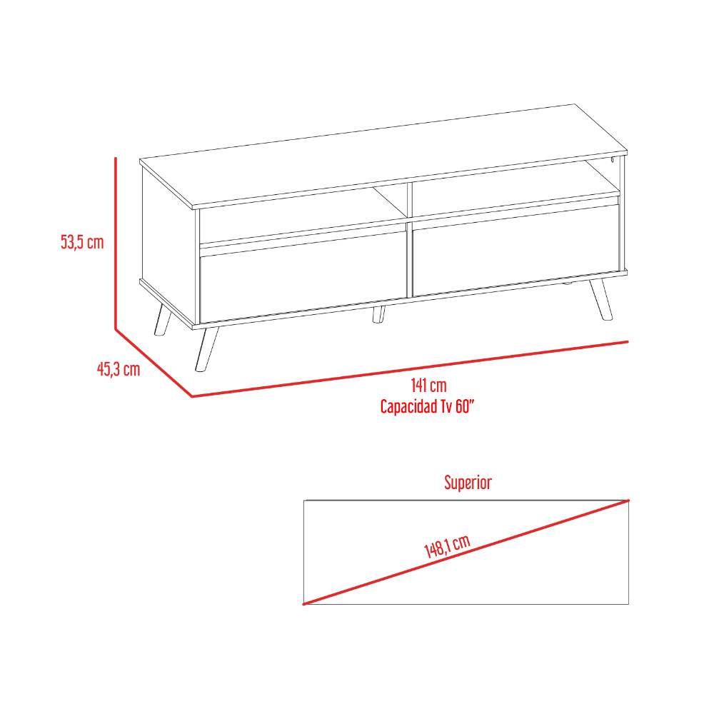 Mesa Para Tv Durham, Café Claro y Blanco, con Espacio Para Televisor de Hasta 60 Pulgadas
