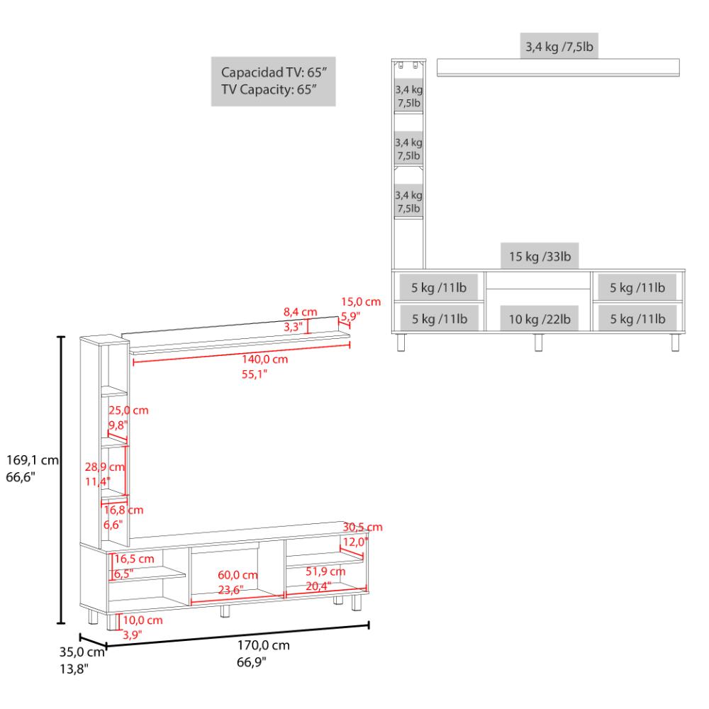Centro de Entretenimiento Scio, Wengue, Con capacidad para tv hasta de 65" ZF