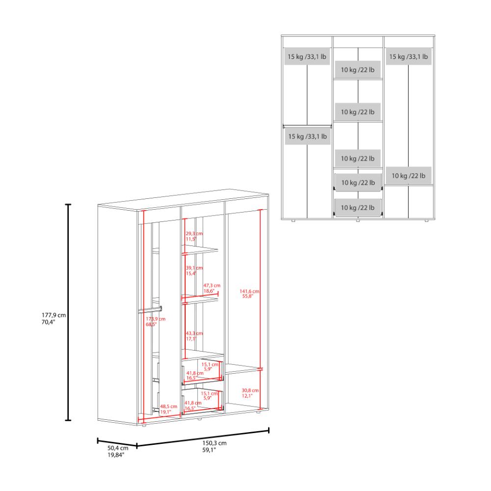 Closet Bariloche Eco, Kronos Nogal, Moderno con Variedad De Entrepaños, cuatro puertas y dos cajones ZF