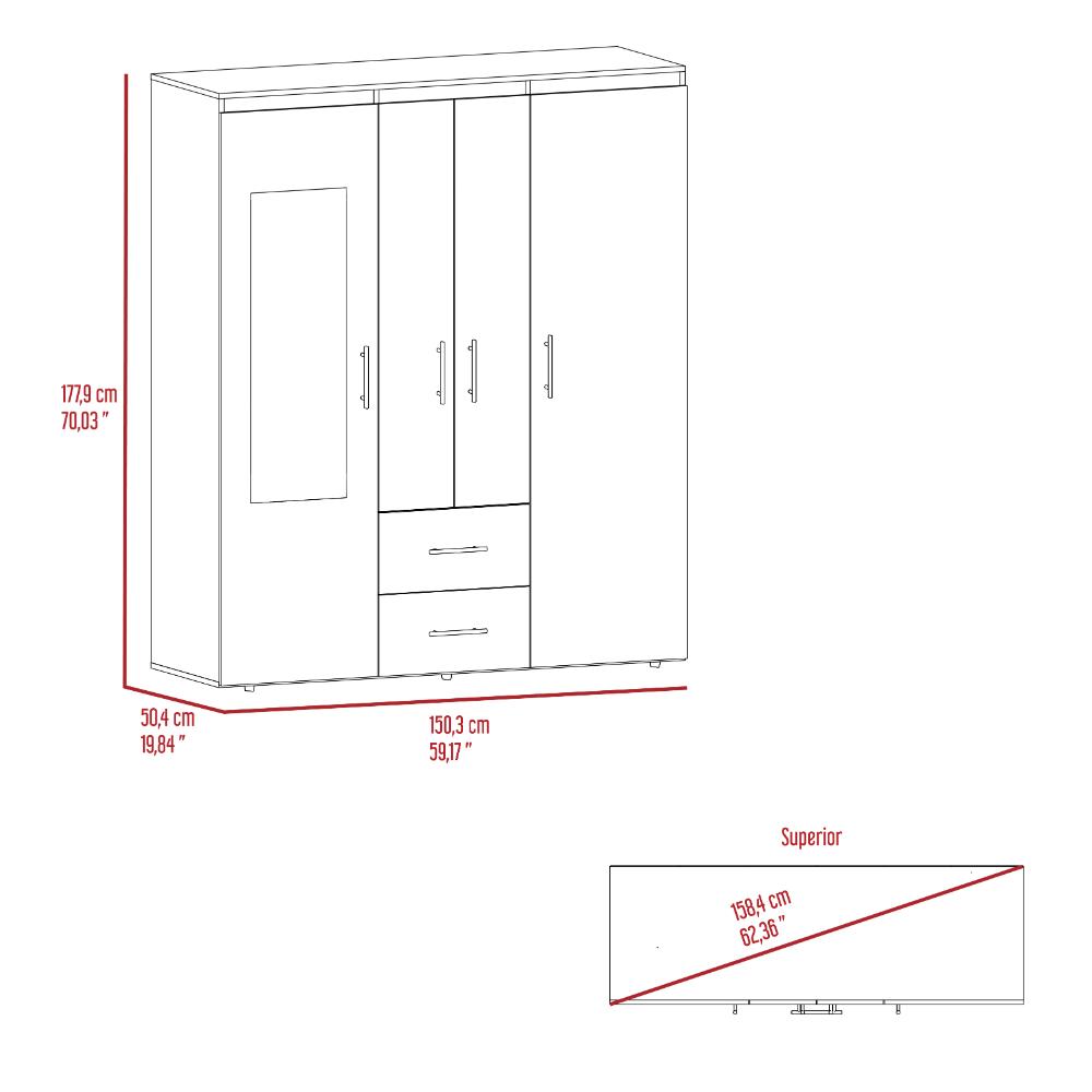 Closet Bariloche Bombay Eco, Fresno Europeo y Wengue, con Variedad de Entrepaños Incluye Espejo