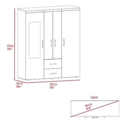 Closet Bariloche Bombay Eco, Fresno Europeo y Wengue, con Variedad de Entrepaños Incluye Espejo