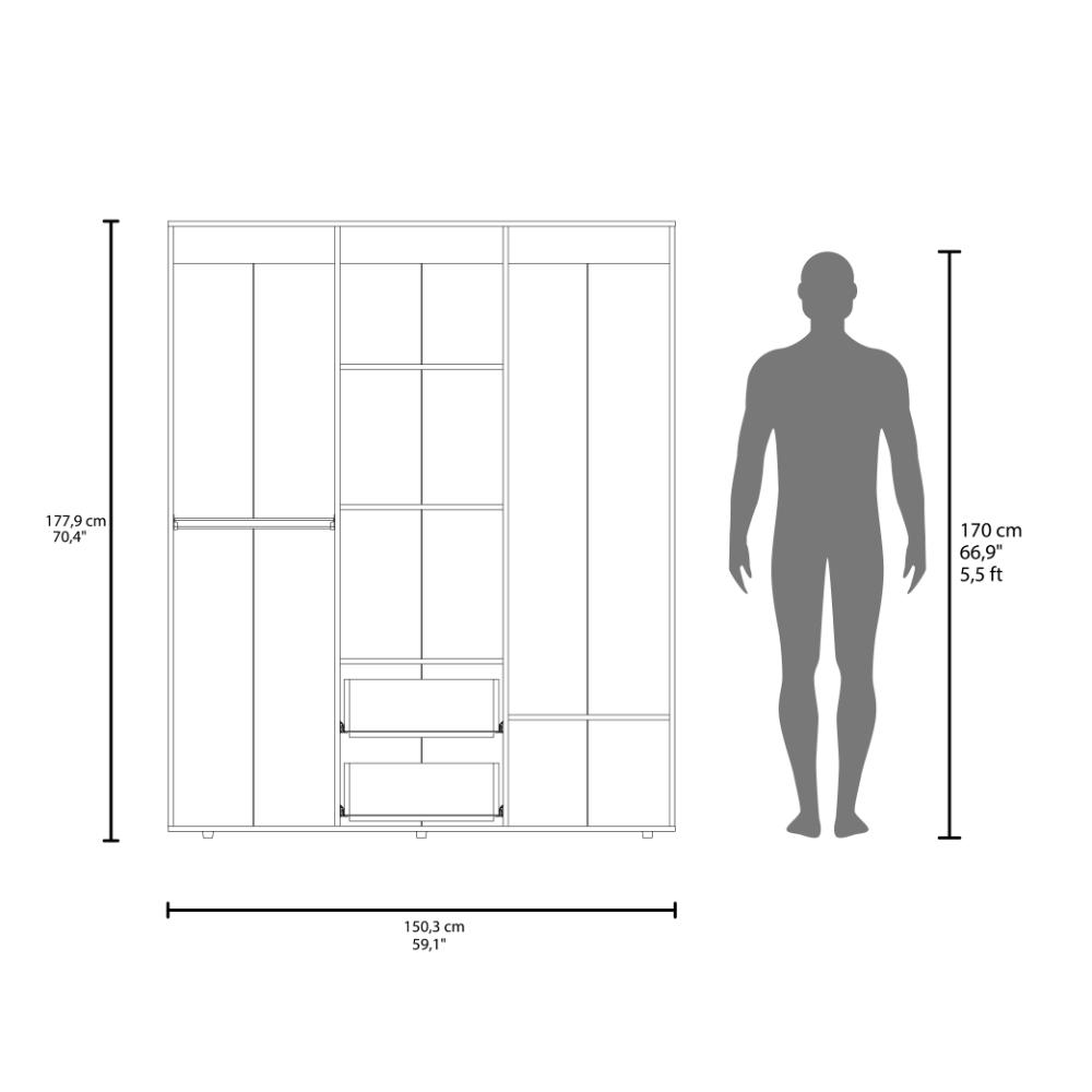 Closet Bariloche Eco, Kronos Nogal, Moderno con Variedad De Entrepaños, cuatro puertas y dos cajones ZF