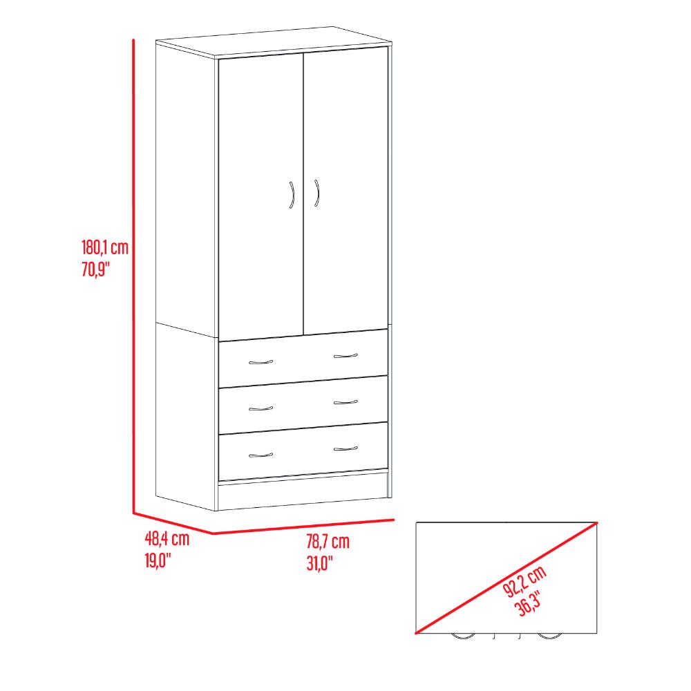 Closet Pilic, Kronos Wengue, tres cajones con gran capacidad de almacenamiento ZF