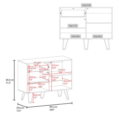 Mesa Auxiliar Tori, Blanco y Fresno Europeo, con espacios para ubicar objetos decorativos ZF