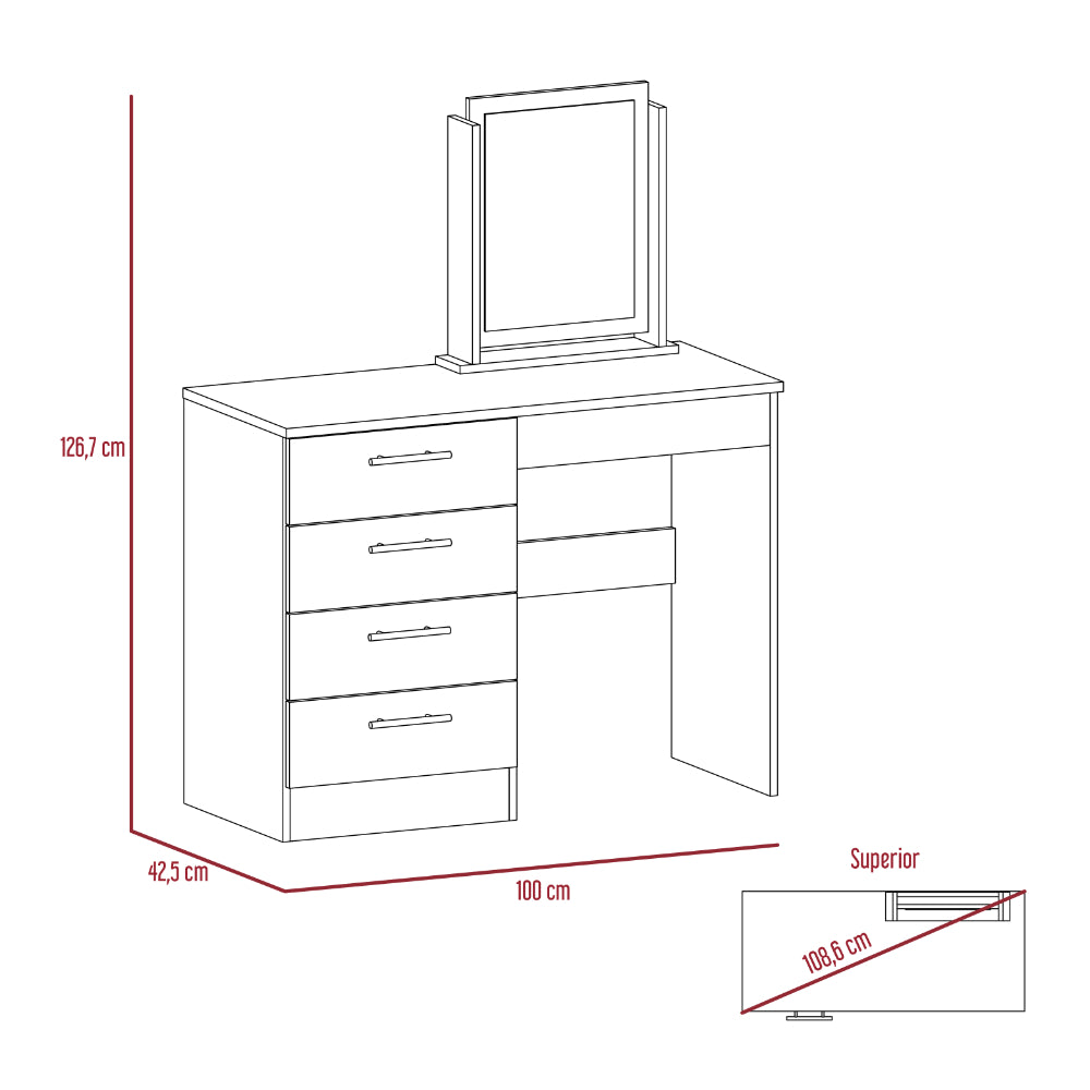 Mueble Tocador Wesley, Miel y Blanco, Cuatro Cajones Para Ubicar Maquillaje