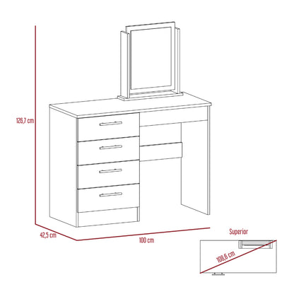 Mueble Tocador Wesley, Miel y Blanco, Cuatro Cajones Para Ubicar Maquillaje