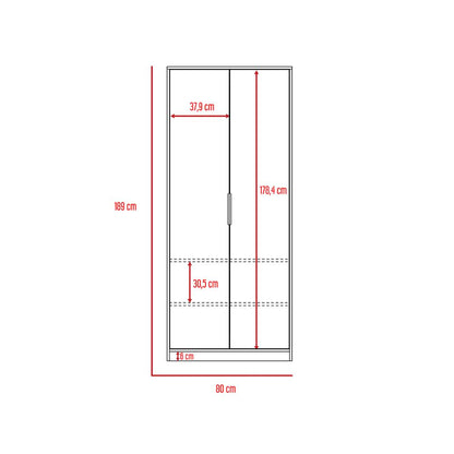 Closet Wesley, Miel y Blanco, con Un Tubo Cromado y Dos Puertas Batientes