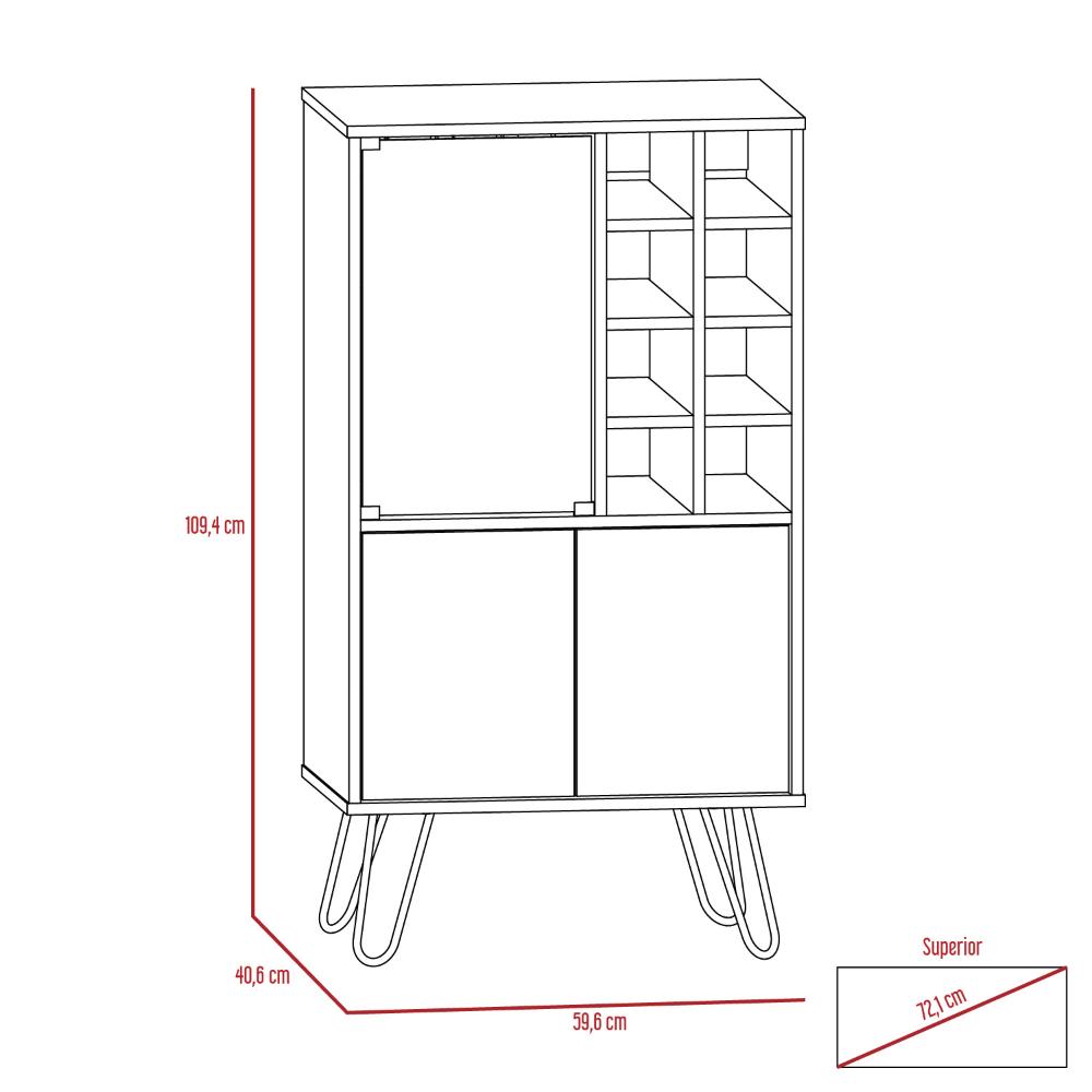 Bar Lara, Nogal y Blanco Perla, con dos Puertas y Amplio espacio para Almacenamiento.