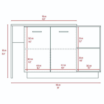 Barra de Cocina Eris, Café Claro y Wengue, con Dos Puertas Batientes  ZF