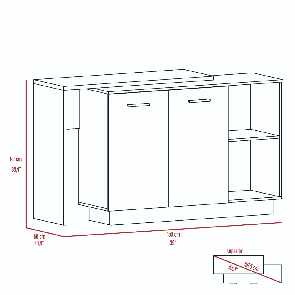 Barra de Cocina Eris, Café Claro y Wengue, con Dos Puertas Batientes  ZF