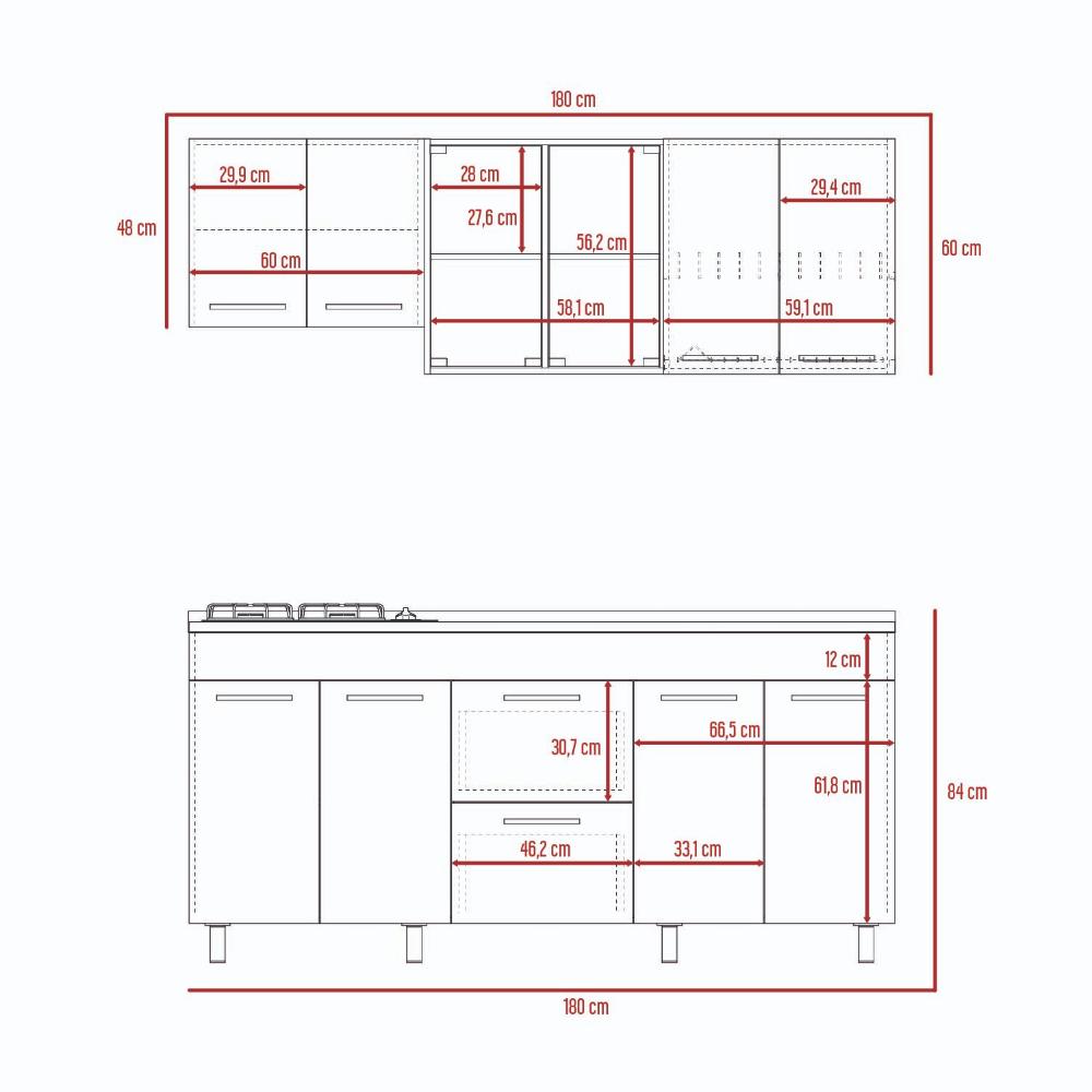 Cocina Integral Laurel, Castaño y Blanco, Incluye Mesón Izquierdo En Acero Inoxidable y Campana