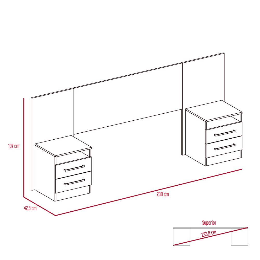 Cabecero Salvador, Wengue, Incluye Dos Mesas de Noche con Cuatro Cajones Multiusos