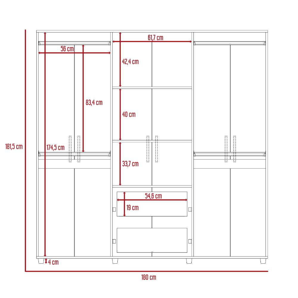 Closet Zafiro, Café Claro y Blanco, con Dos Cajones Multiusos y Seis Puertas Abatibles