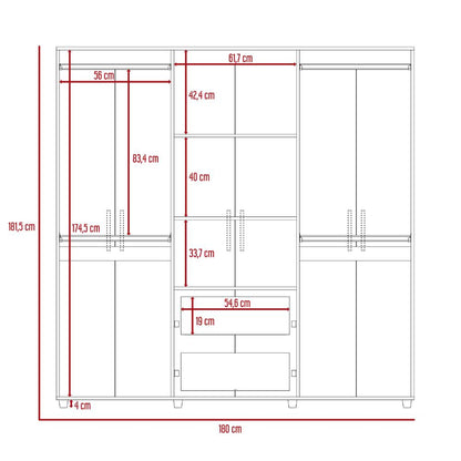 Closet Zafiro, Café Claro y Blanco, con Dos Cajones Multiusos y Seis Puertas Abatibles