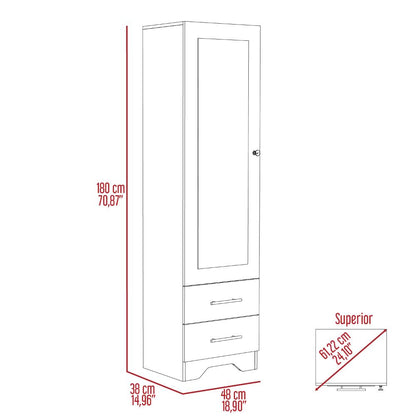 Closet Zúrich con Espejo, Café Claro y Blanco, con Dos Cajones Multiusos y Una Puerta