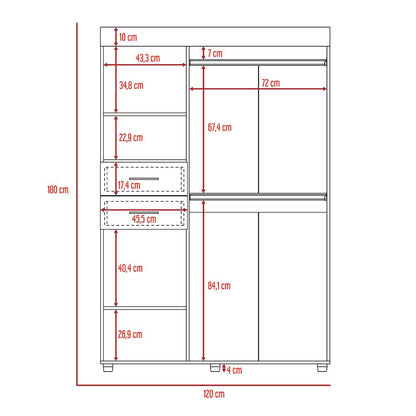 Closet Tulipán, Wengue, con Dos Cajones Amplios y Cuatro Puertas Abatibles