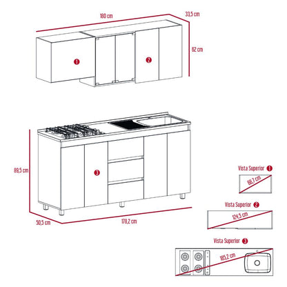 Cocina Integral Polux, Gris y Blanco, Incluye Mesón Derecho Hc