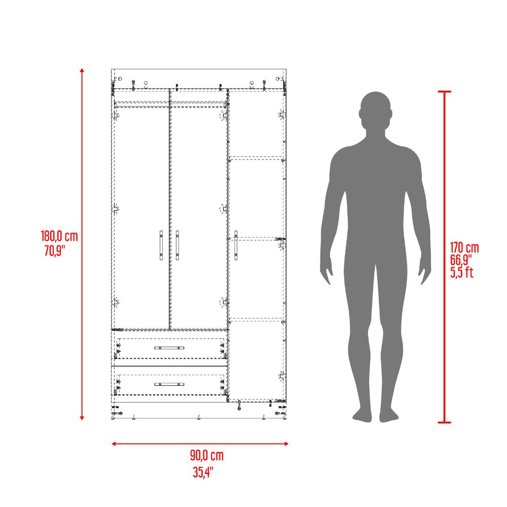 Closet Houston , Cartagena y Wengue , Con tres puertas batientes y dos cajones con amplio espacio de almacenamiento