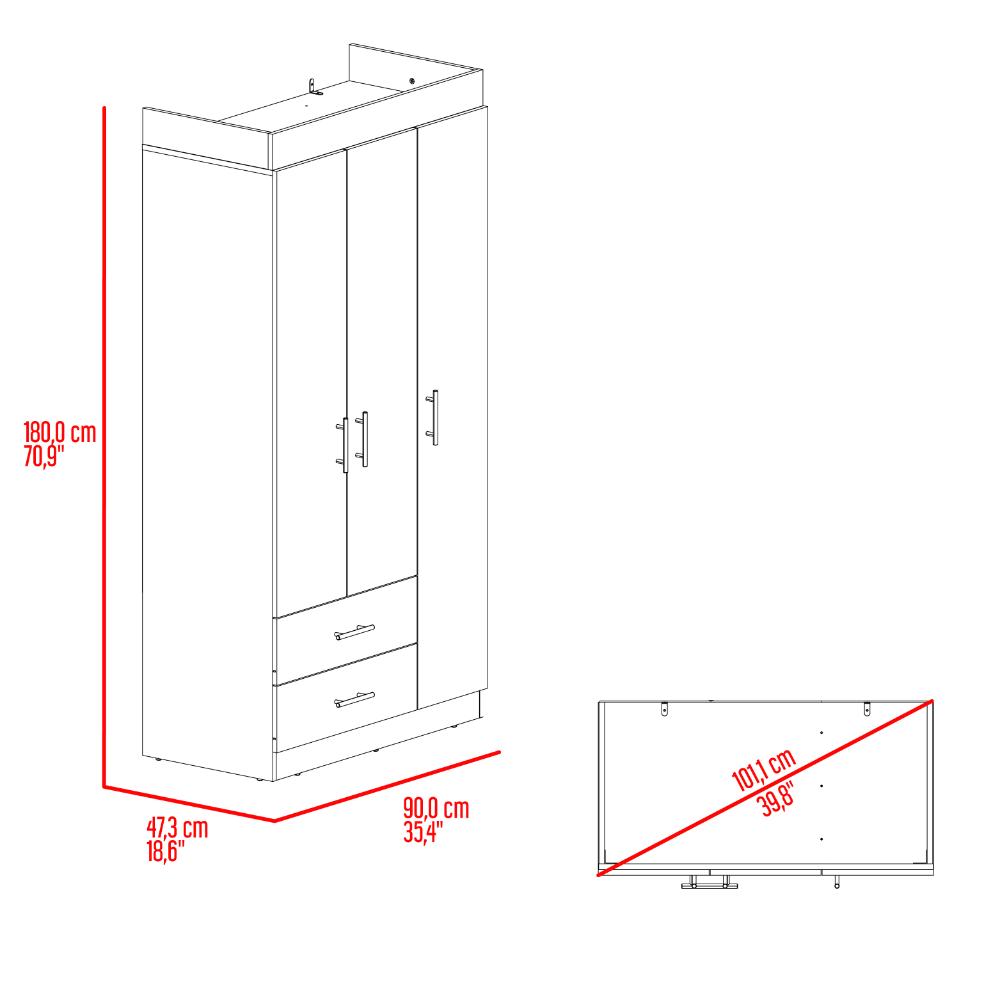 Closet Houston , Cartagena y Wengue , Con tres puertas batientes y dos cajones con amplio espacio de almacenamiento