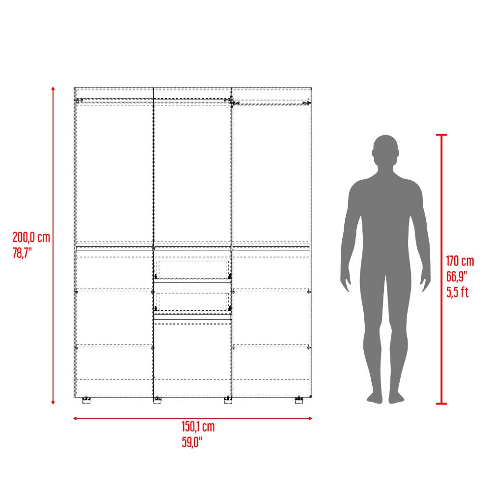 Closet Siruela 150, Bardolino y Blanco, con Seis Puertas y Gran Capacidad de Almacenamiento