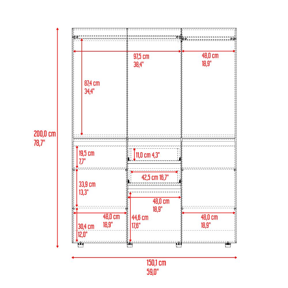 Closet Siruela 150, Bardolino y Blanco, con Seis Puertas y Gran Capacidad de Almacenamiento