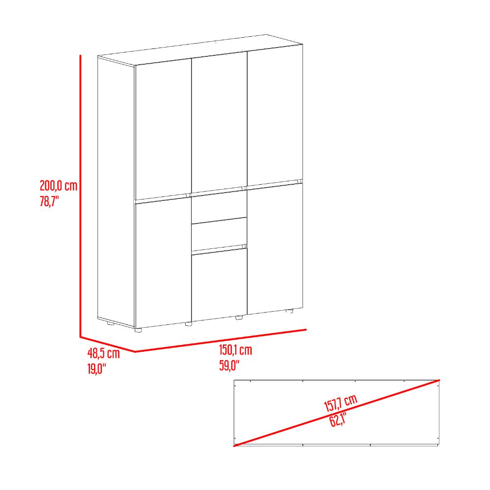 Closet Siruela 150, Bardolino y Blanco, con Seis Puertas y Gran Capacidad de Almacenamiento