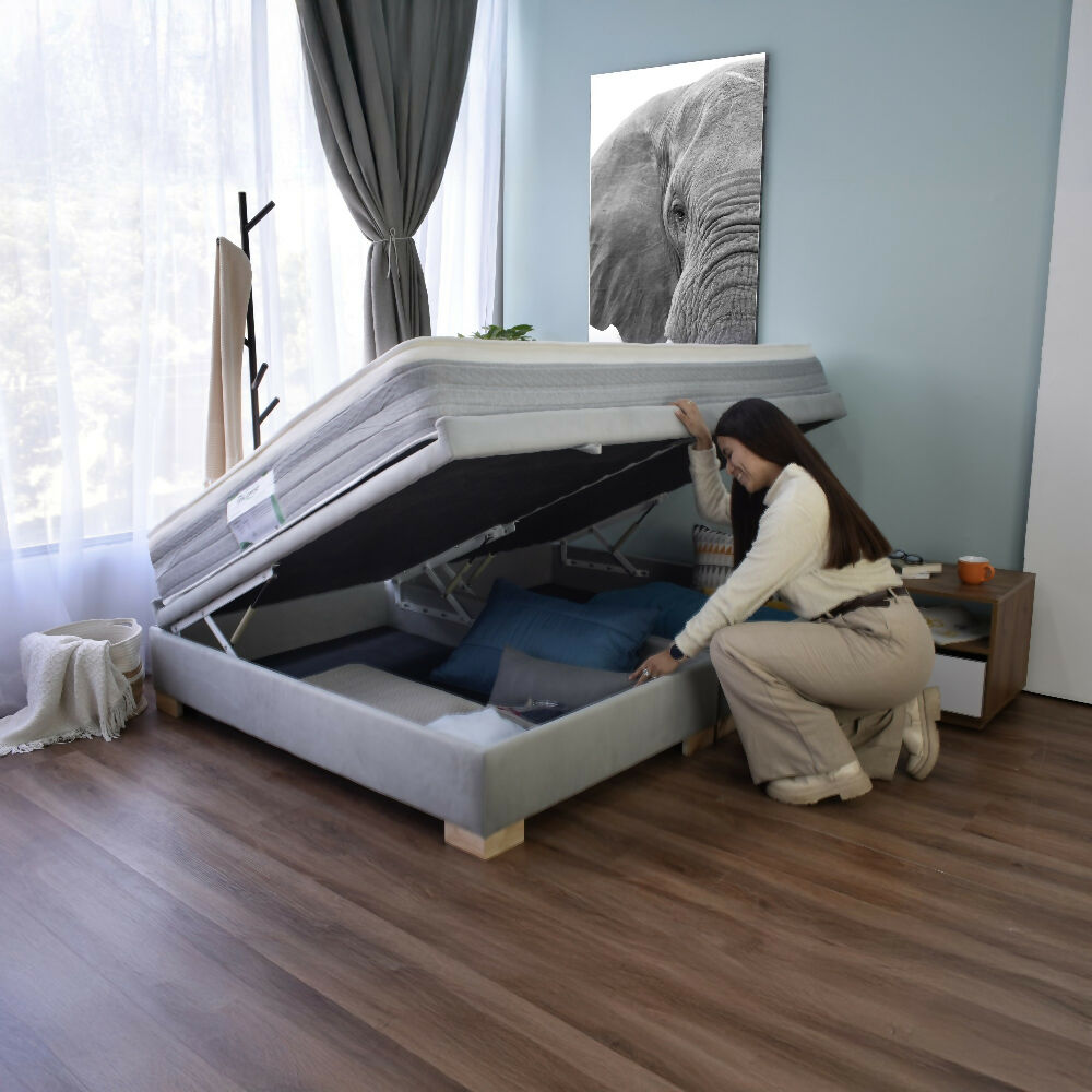 Base Cama Baul Aveiro Doble 140x190 Tela Plata