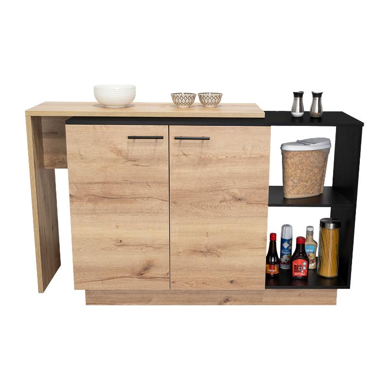 Barra de Cocina Eris, Café Claro y Wengue, con Dos Puertas Batientes