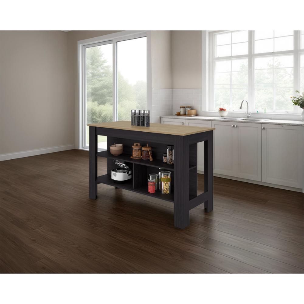 Barra de Cocina Cala, Kronos Wengue y Kronos Fresno, con Amplia Superficie en la Mesa ZF