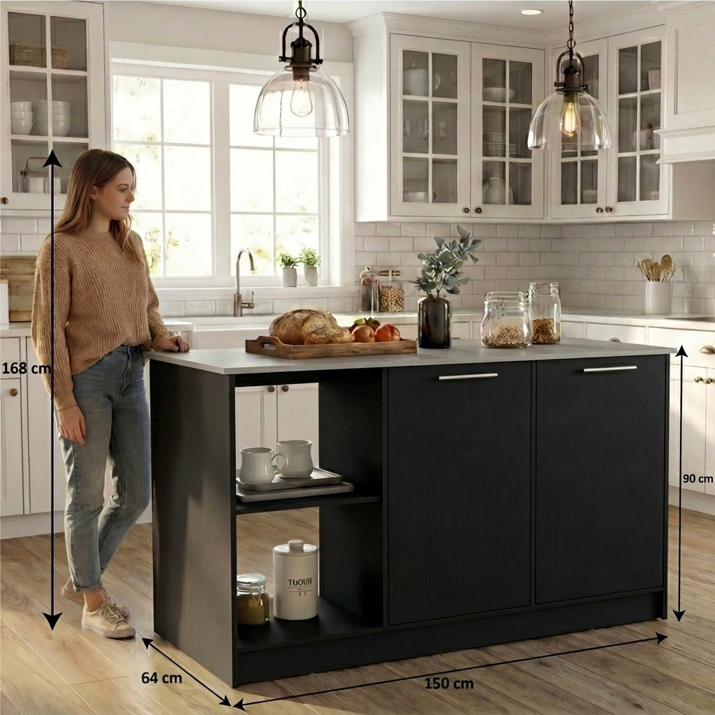 Barra de Cocina Samara, Wengue e Ibiza, con Tres Entrepaños ZF