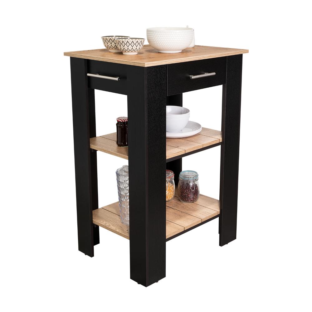 Barra de Cocina Cala 23, Wengue y Macadamia, con Amplia Superficie En La Mesa