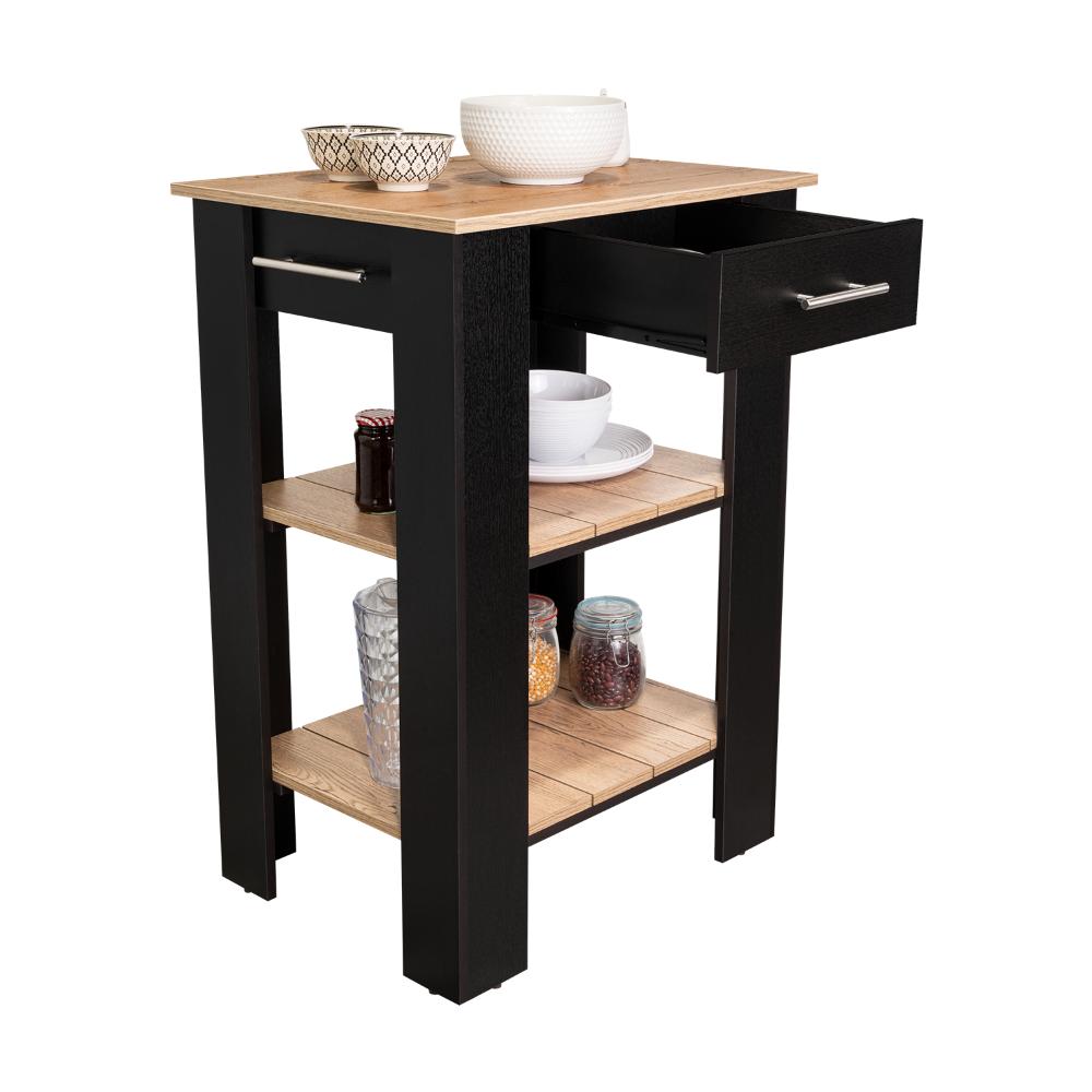 Barra de Cocina Cala 23, Wengue y Macadamia, con Amplia Superficie En La Mesa