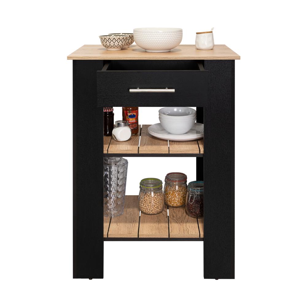 Barra de Cocina Cala 23, Wengue y Macadamia, con Amplia Superficie En La Mesa