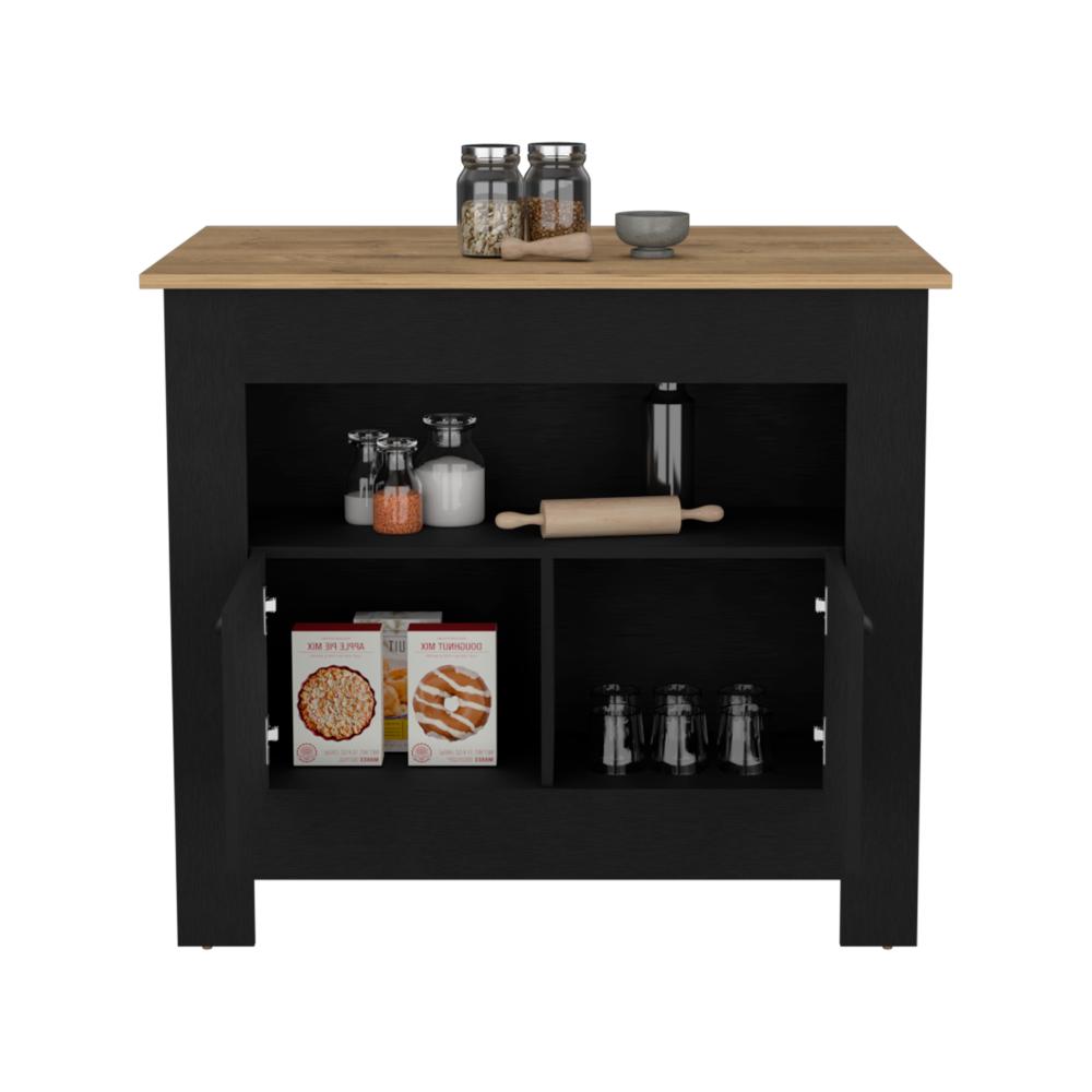Barra de Cocina Arlet, Wengue y Macadamia, con Amplios Espacios de Almacenamiento