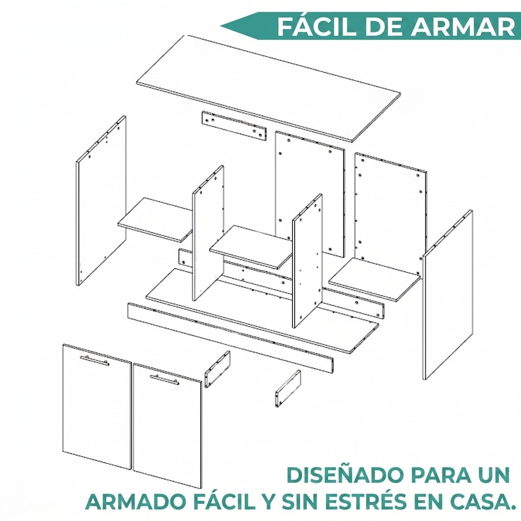 Barra de Cocina Samara, Wengue y Macadamia, con Tres Entrepaños ZF