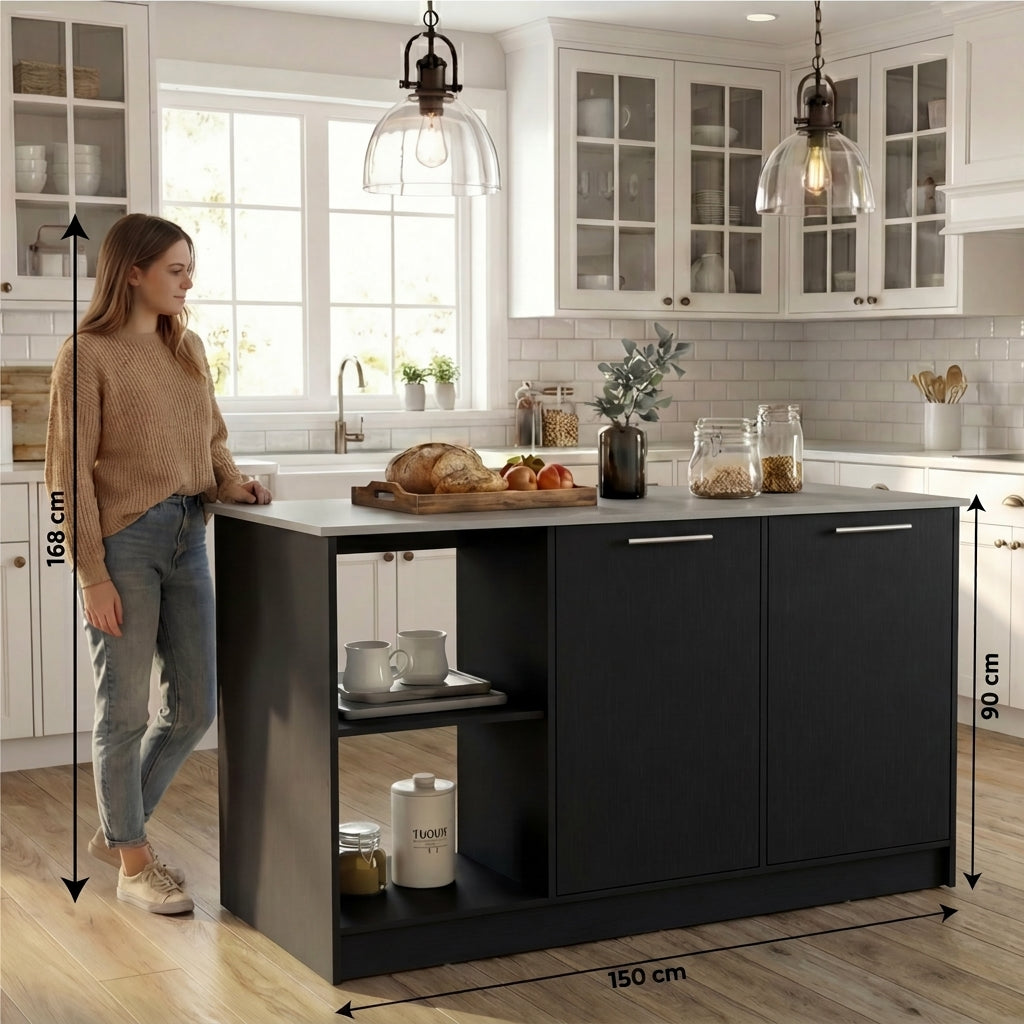 Barra de Cocina Samara, Wengue y Macadamia, con Tres Entrepaños ZF