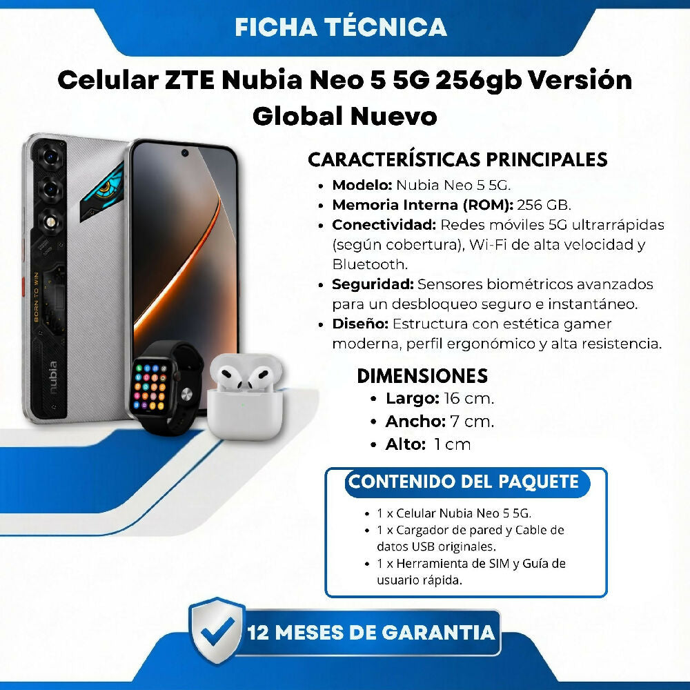 Smartphone Nubia Neo 5 5G 256gb Libre Platino + 2 Obsequios Incluidos