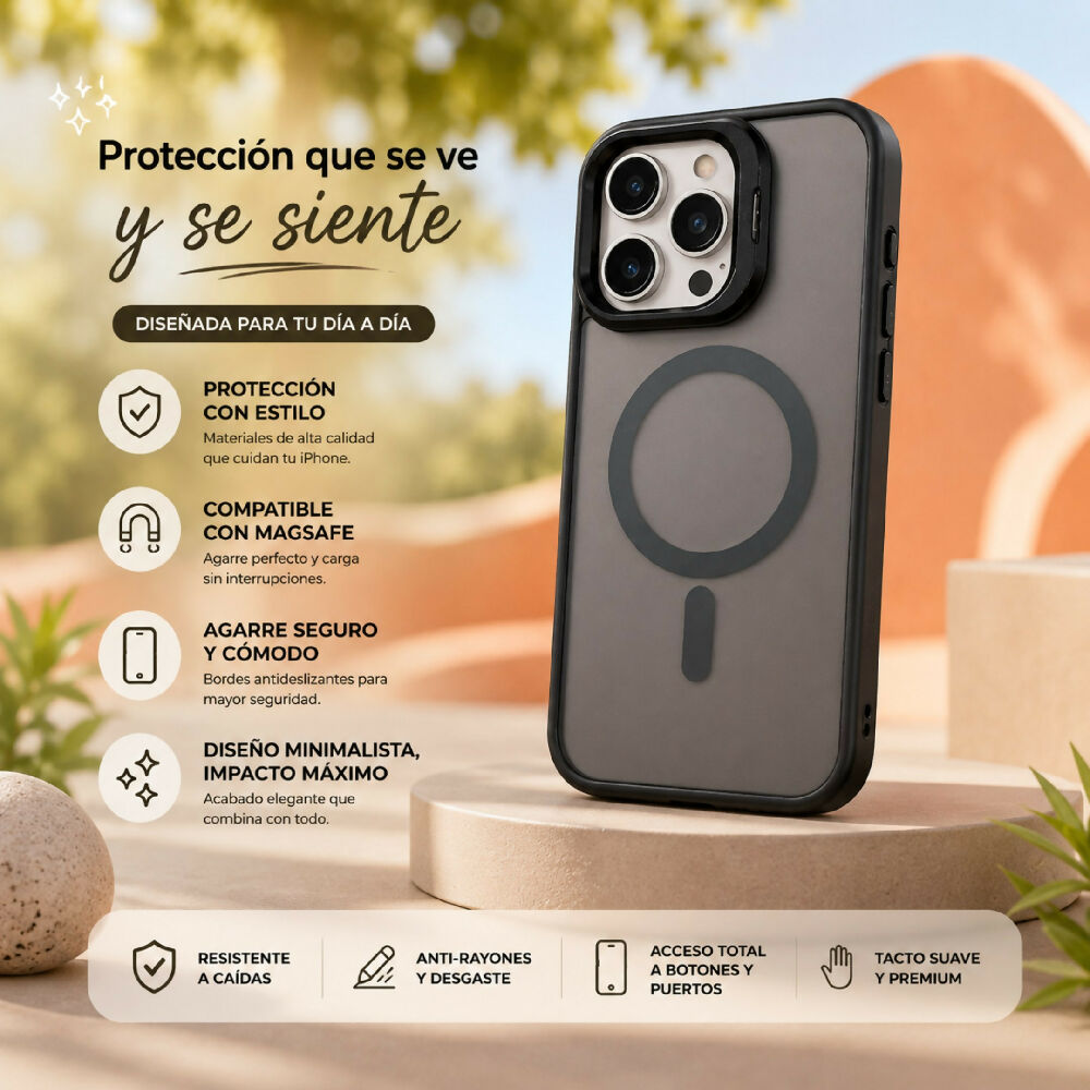 Forro Semi Transparente Para Celular Funda MagSafe Con Textura Suave Iphone 14 Pro Max Negro